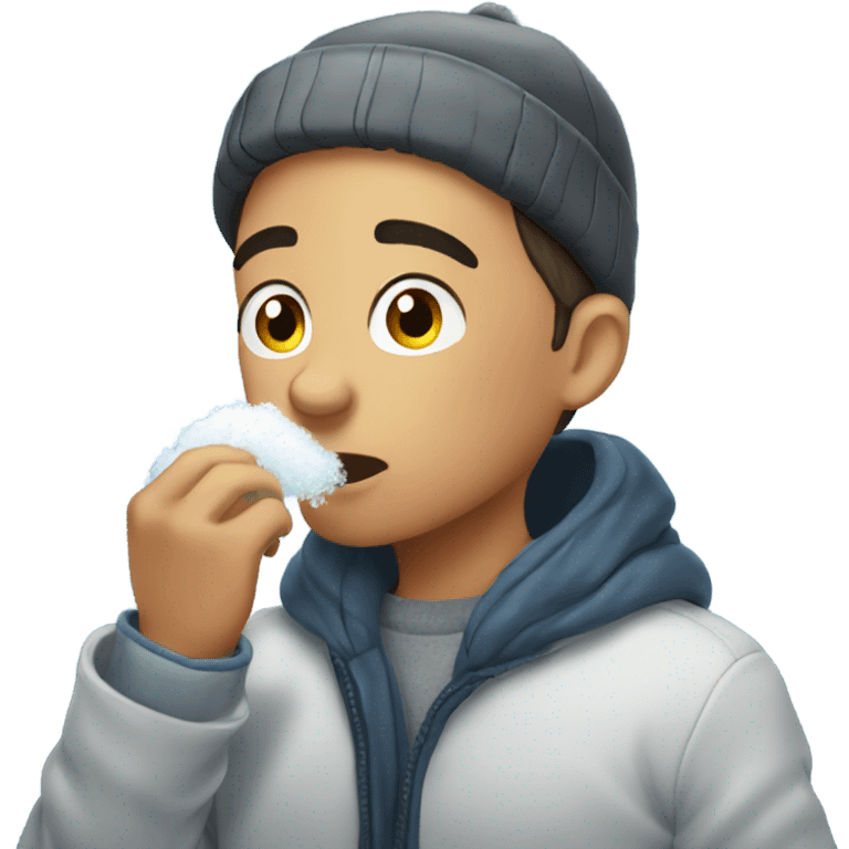 Boy sniffing snow emoji