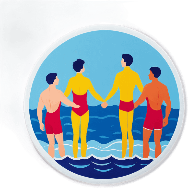 Swimmers standing in a circle with their arms around each other emoji