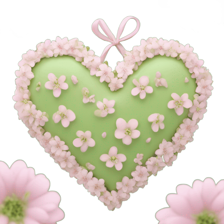 pistachio green Color heart decorated with pink flowers emoji