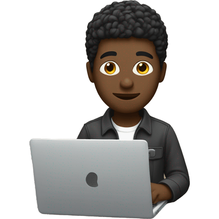 Blackman working on a laptop. He is a programmer  emoji