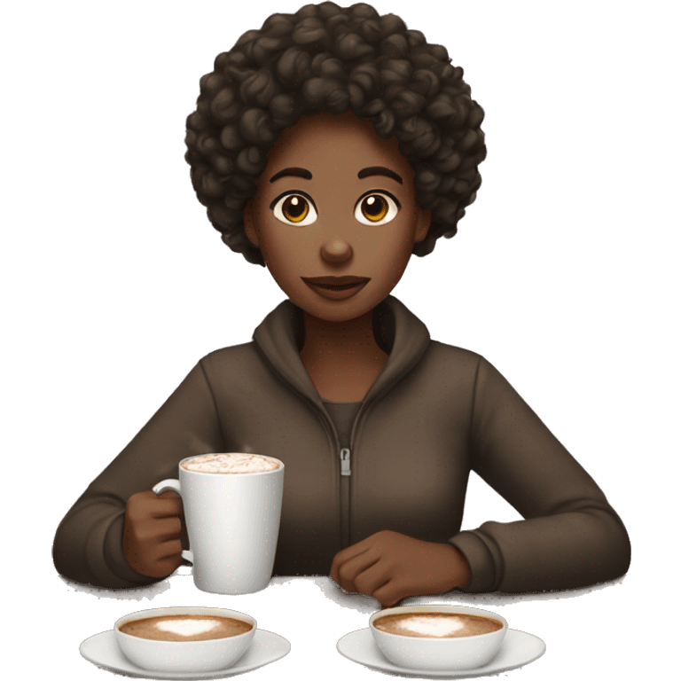 Black girl with curly hair drinking hot chocolate  emoji