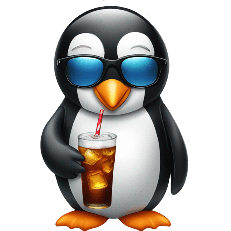 A penguin wearing sunglass and drinking cola emoji