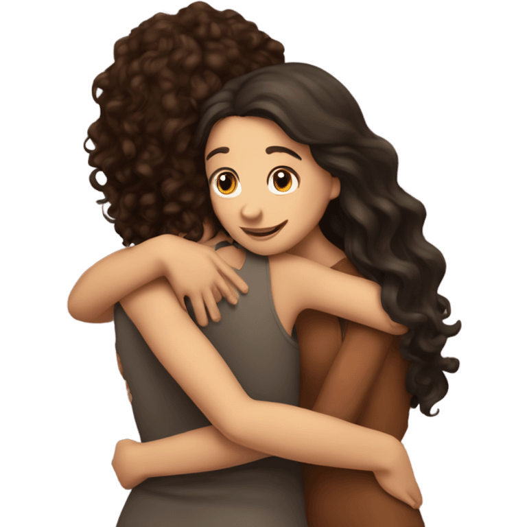 A curly brunette hugging a straight brunette girls  emoji