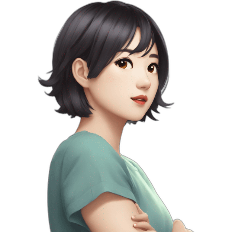 arms crossed kpop girl idol short hair looking back over shoulder emoji