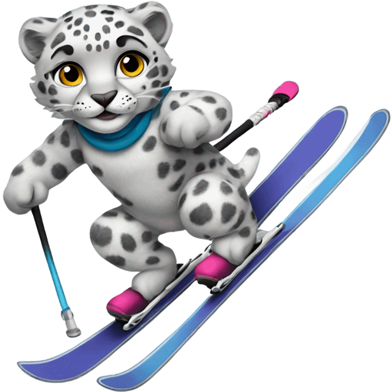 Snow leopard skiing emoji