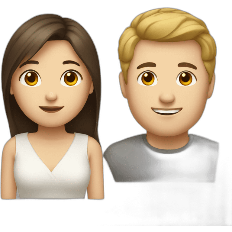 Brown hair white man and asian woman emoji