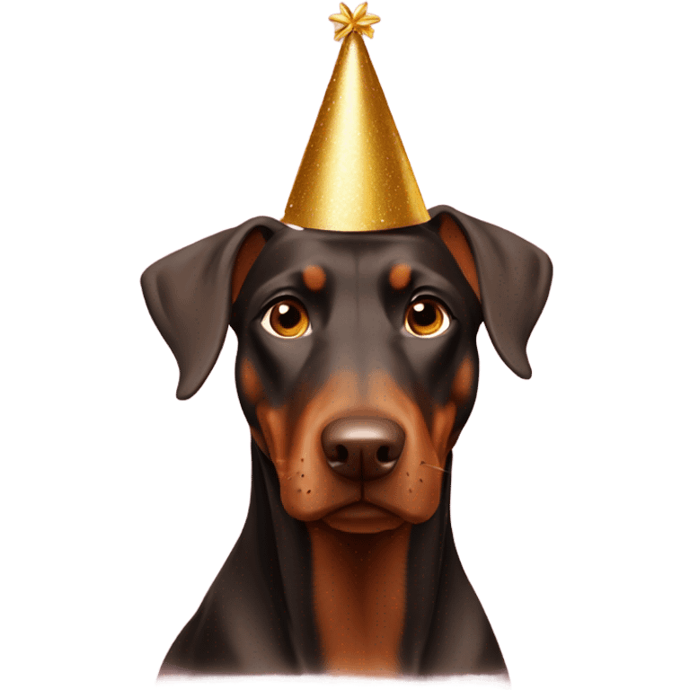 brown doberman with new years hat emoji