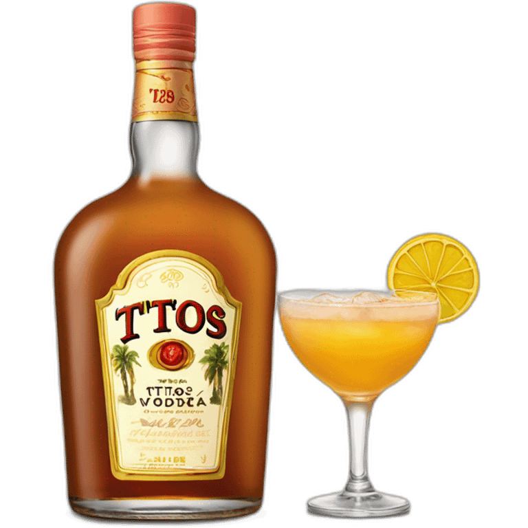 bottle of titos vodka with a cocktail drink emoji