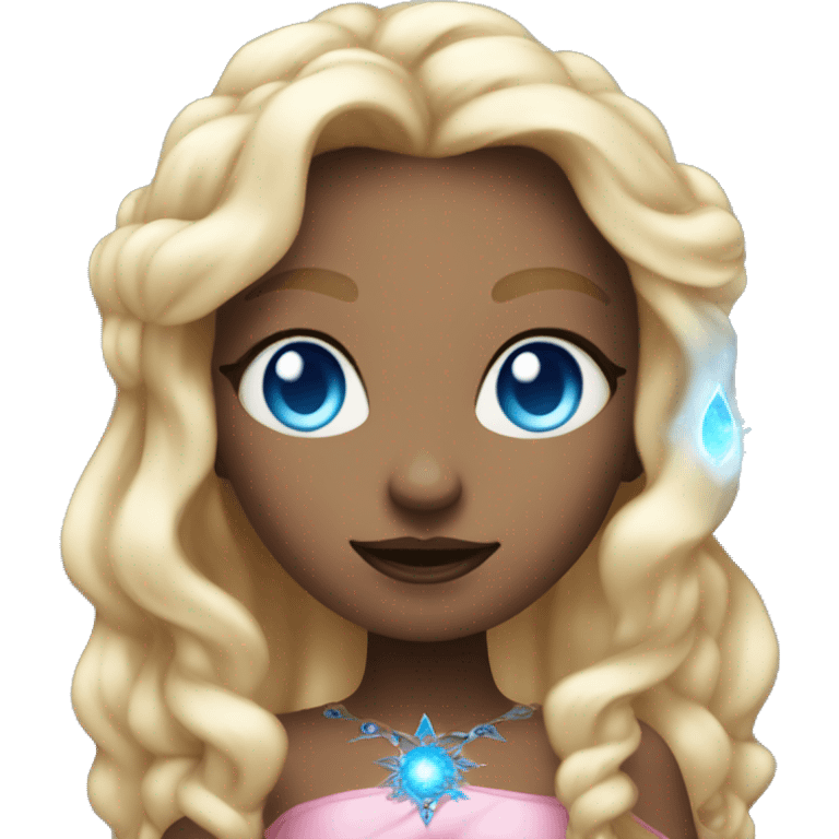 magical diva with thin pink andromedan face long blonde hair and blue eyes glowing third eye emoji