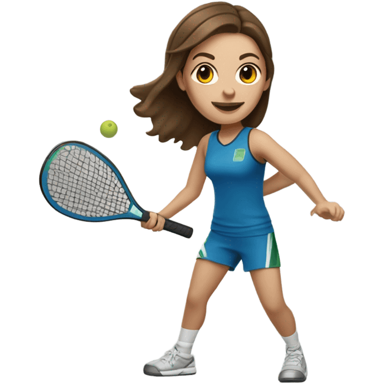 Caucasian girl with brown hair playing Pickleball emoji