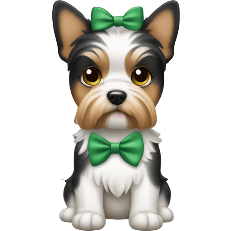 Biewer dog with green bow between ears  emoji