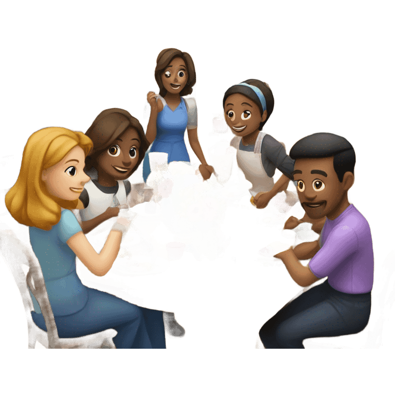 kitchen gathering with flowers and food emoji