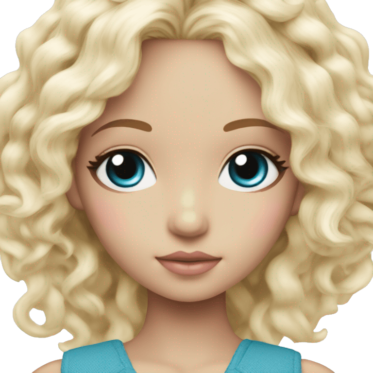 ocean blue doll eyes, blonde hair, feminine, pink, girl, angelic emoji