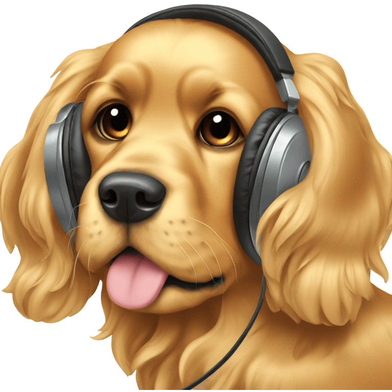 golden cocker spaniel with headphones emoji