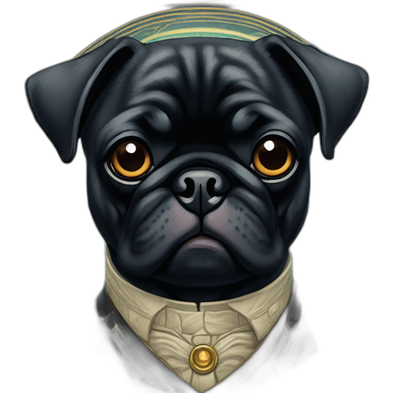 A cyberpunk black pug in Art Nouveau style during 1910 emoji