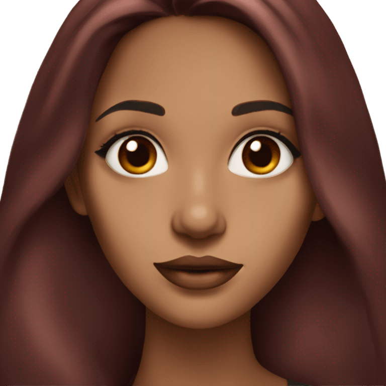 straight long dark red hair and brown eyes with brown lip liner emoji