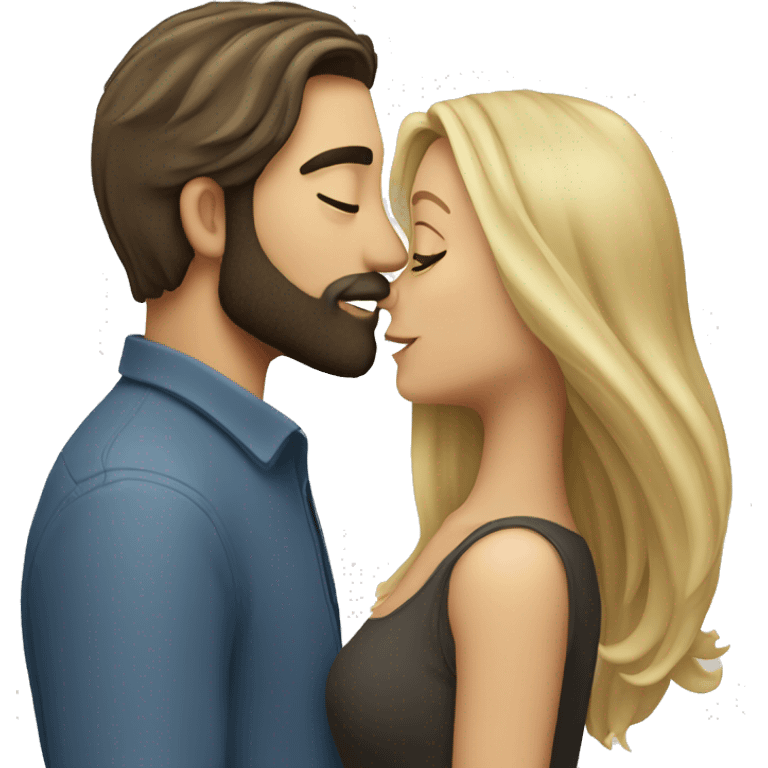 Brunette guy with beard kissing blond girl with long hair emoji