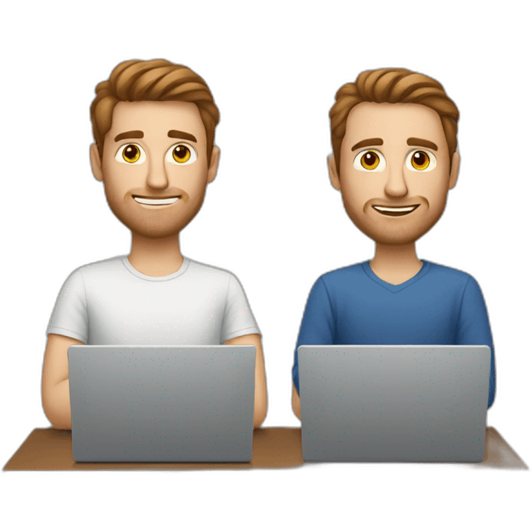 two white guys with brown hair usin their laptops emoji