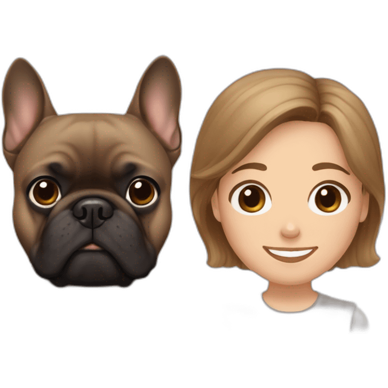 black french bulldog and a man with brown hair and a brown beard with his wife with brownish blonde hair emoji