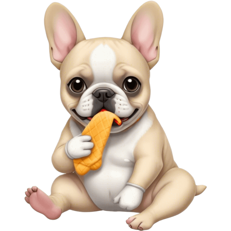 Black and white color frenchie eating a sock  emoji