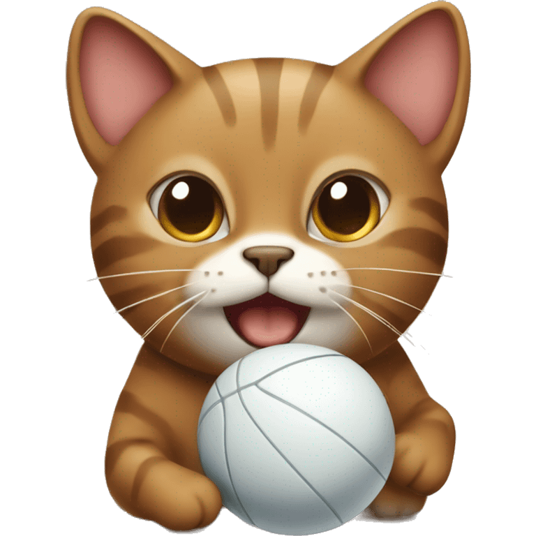 brown cat with a white chest plays with a ball emoji