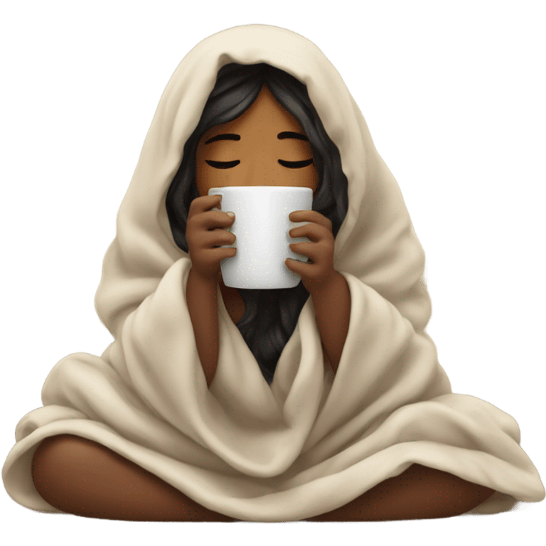 girl inside a blanket sipping coffee eyes closed emoji