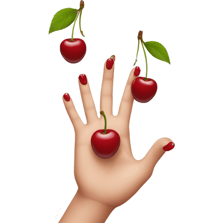 hand with long nails holding cherry emoji