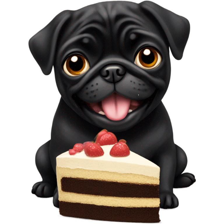 Black pug eating cake emoji