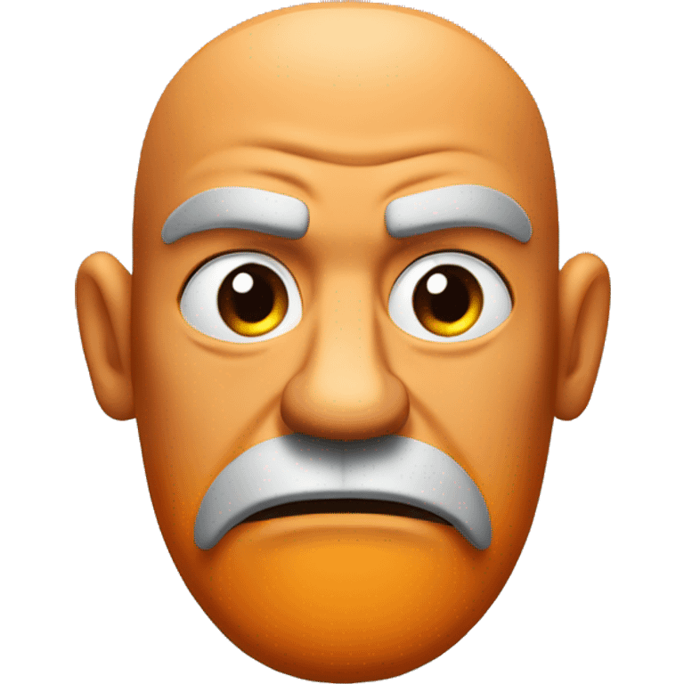 3D cartoon head of a grumpy giant with a bald top, thick black eyebrows, orange nose, layered black beard, round ears, and a smooth, minimalist design on a gray background. emoji