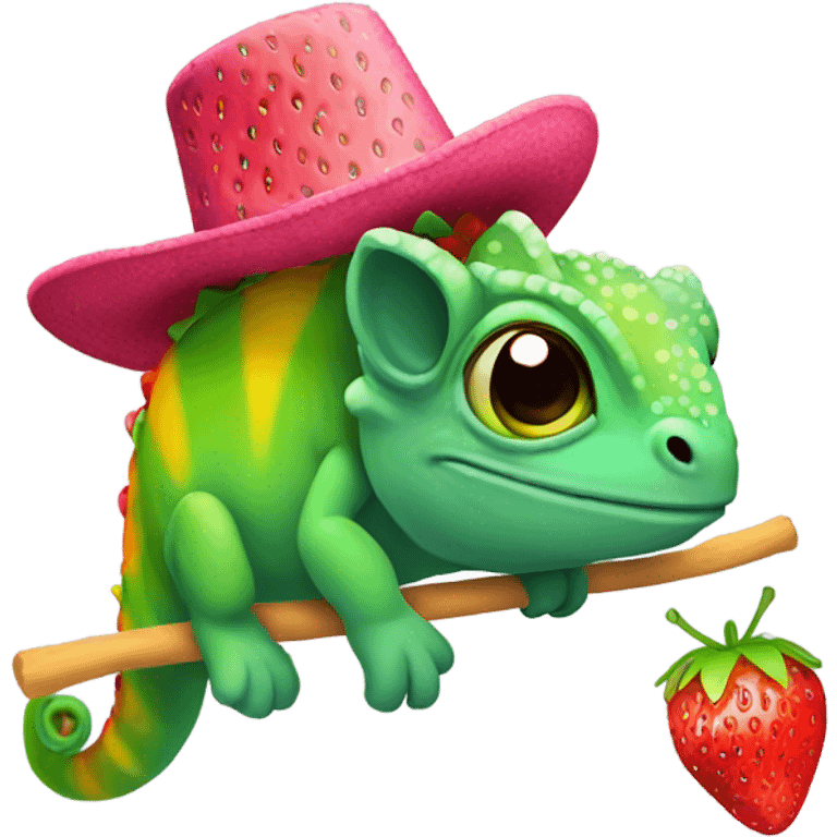 Cameleon with strawberryhat and rainbowvoat emoji