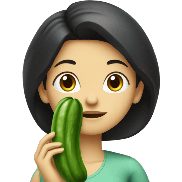 dark haired lady eating a dill pickle  emoji