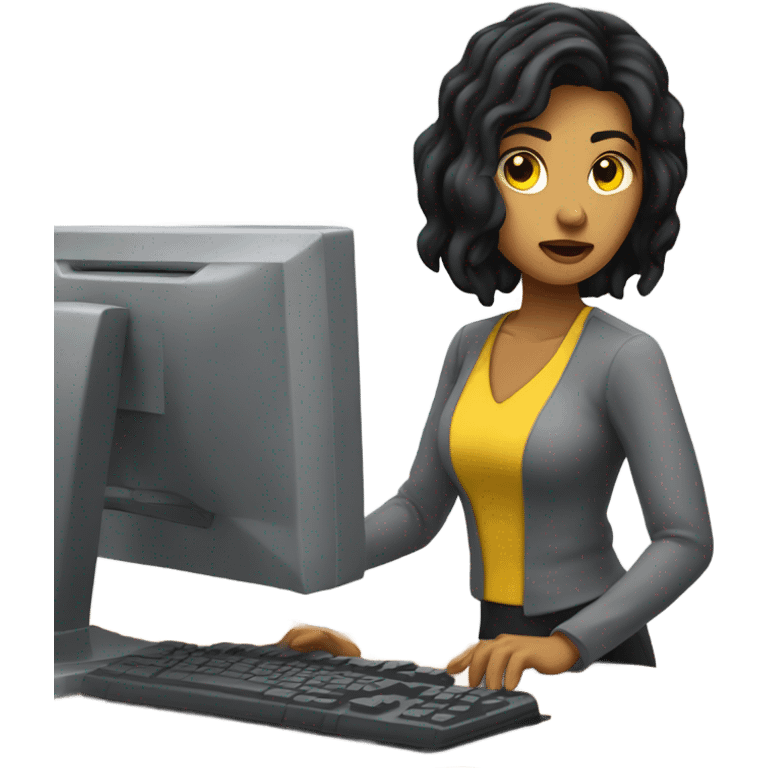 yellow skin black hair woman work on computer emoji