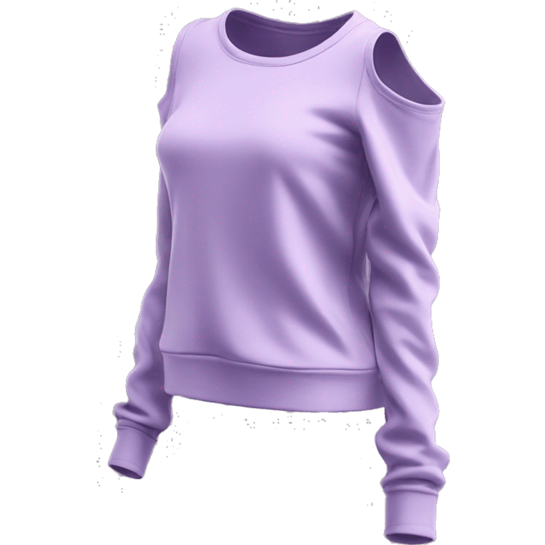 Hyper Realistic isolated side view of a light purple cold shoulder fashion sweat shirt top. emoji