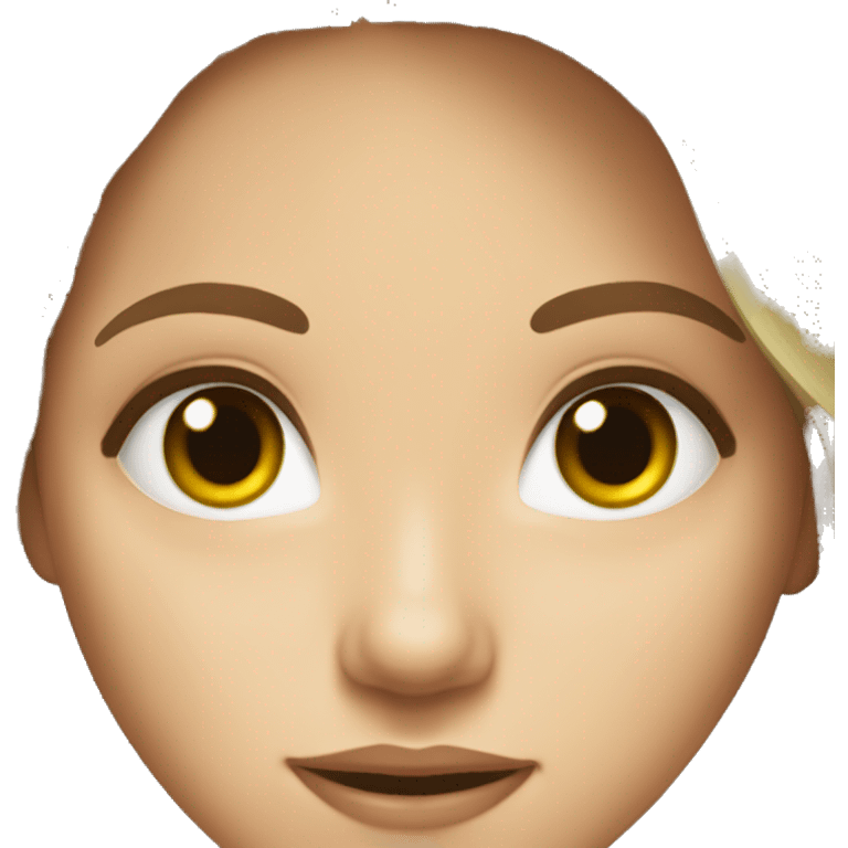 young woman beige skin green eyes with long voluminous brown hair emoji