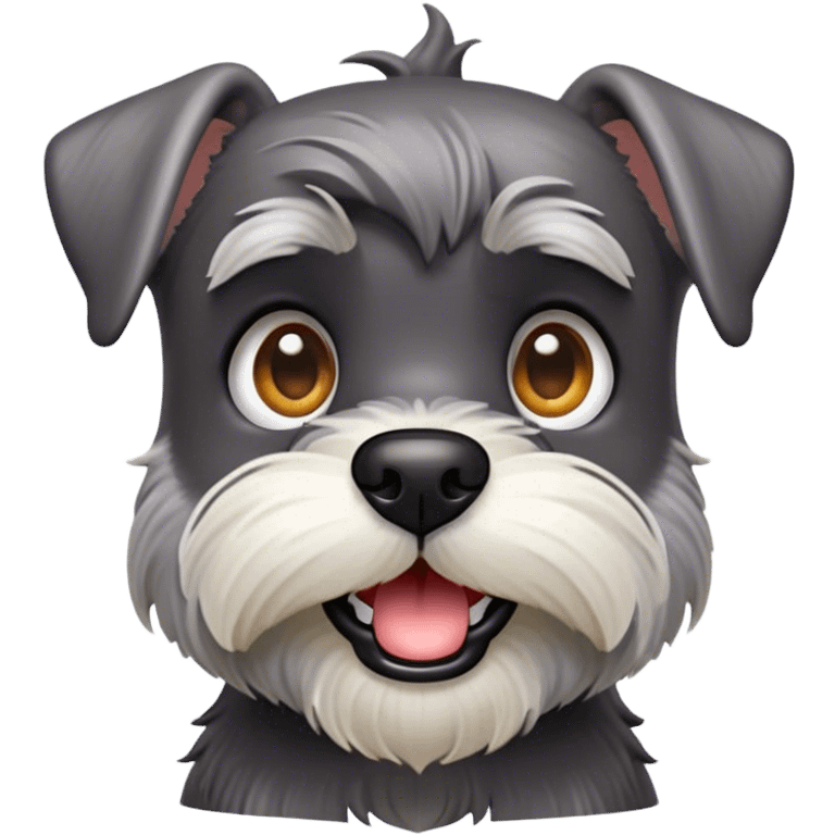 Cinematic Comical Miniature Schnauzer Portrait Emoji, Head tilted dramatically with a comically shocked expression and large, animated eyes, featuring a sharply defined salt-and-pepper fur with exaggerated, humorous eyebrows, simplified yet hilariously detailed, glowing with a bold, playful radiance, high shine, exuding a spirited and cheeky charm, styled with a soft glowing outline, capturing the essence of a Miniature Schnauzer that appears ready to dash into a burst of comic energy! emoji