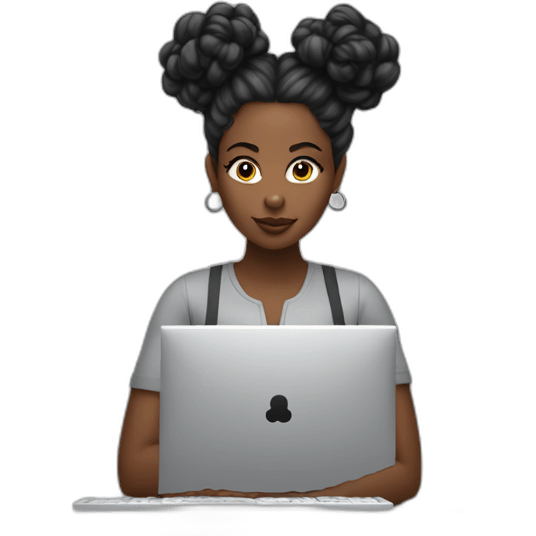 A black woman with space buns behind a computer screen, working in the field of technology emoji