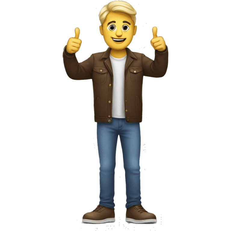 A person standing with two thumbs up emoji