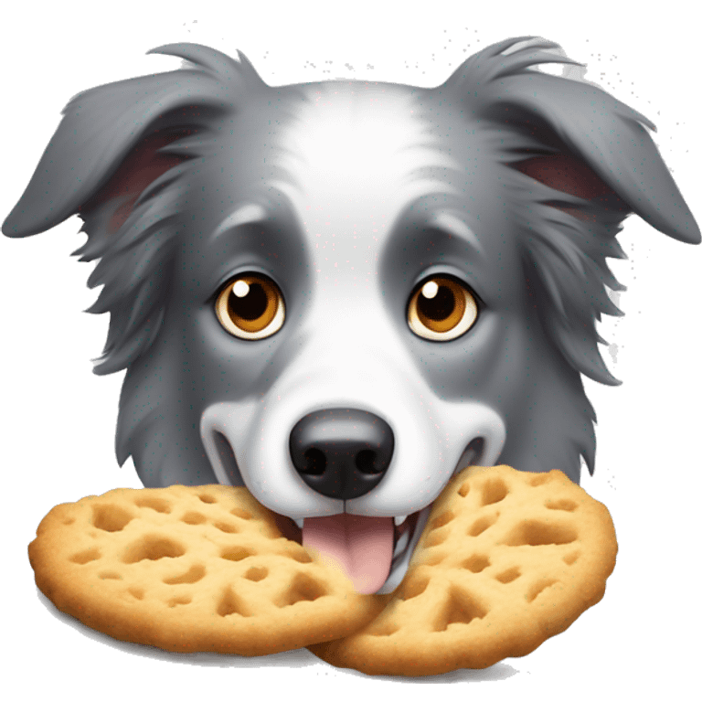 Light Grey border collie taking snacks and very guilty  emoji