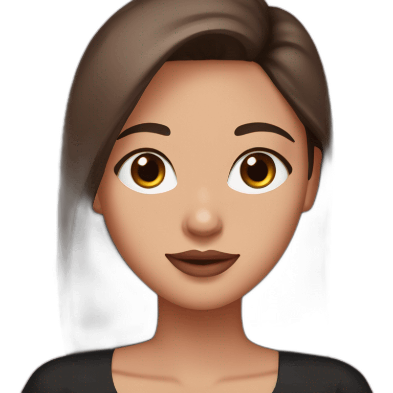 A girl with brown eyes, long straight brown hair, plump pink lips with an oval face in a black dress emoji