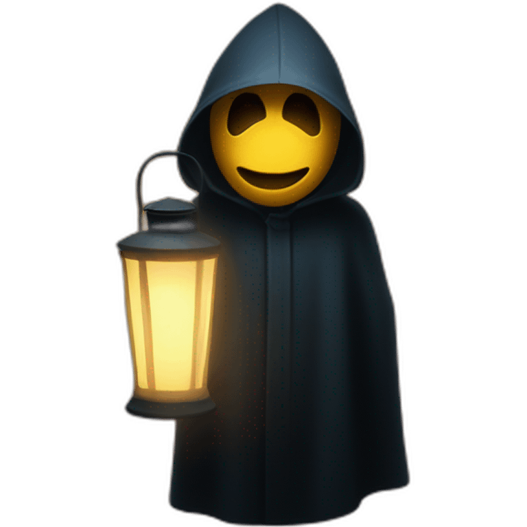 A mysterious figure cloaked in shadows, illuminated only by the soft glow of a lantern ,emoji emoji