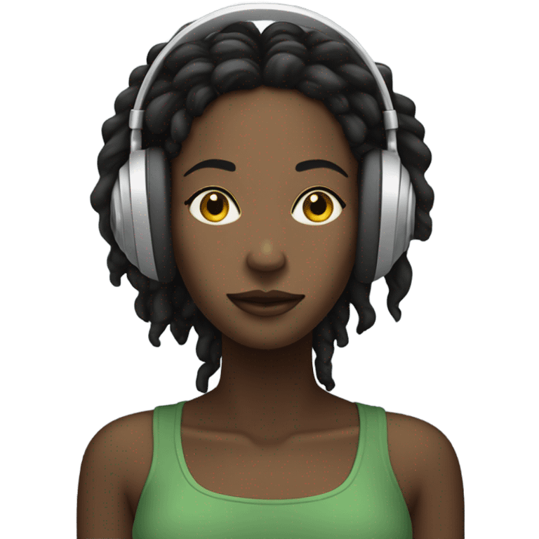 dark woman with short dreaded hair listening to music with eyes closed and headphones on emoji