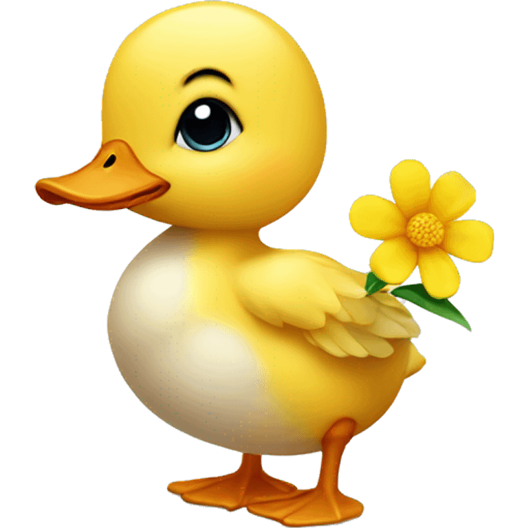 a baby duck holding a flower emoji