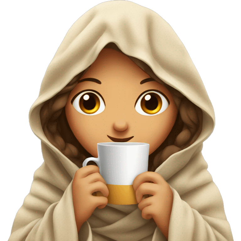 girls in a blanket with eyes close drinking coffee  emoji