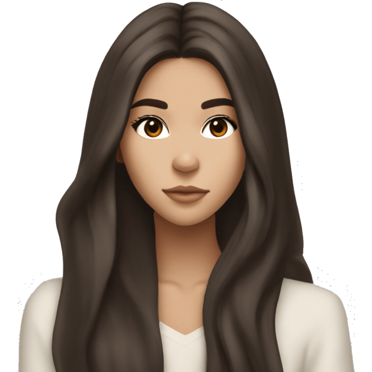 brunette, long haired, brown eyed, madison beer wearing Aritzia emoji