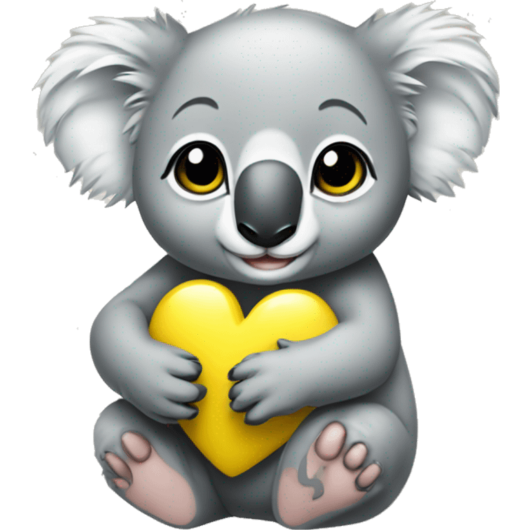 Baby koala with yellow heart in its paws  emoji