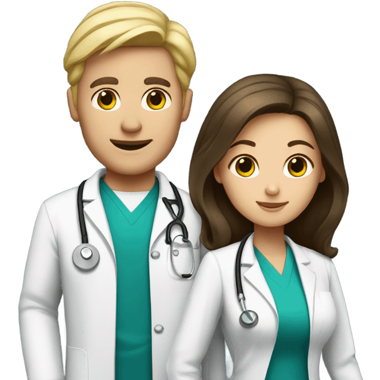 Blonde male doctor and brunette female nurse  emoji