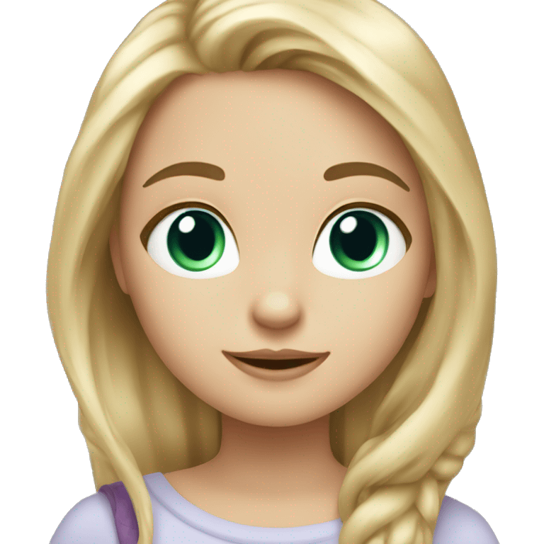 girl with blue eyes, with flowing blond hair with black tabby cat with green eyes emoji