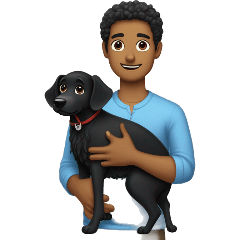 black dog “piccolo levriero italiano” and curly black haired tanned man who’s holding her  emoji