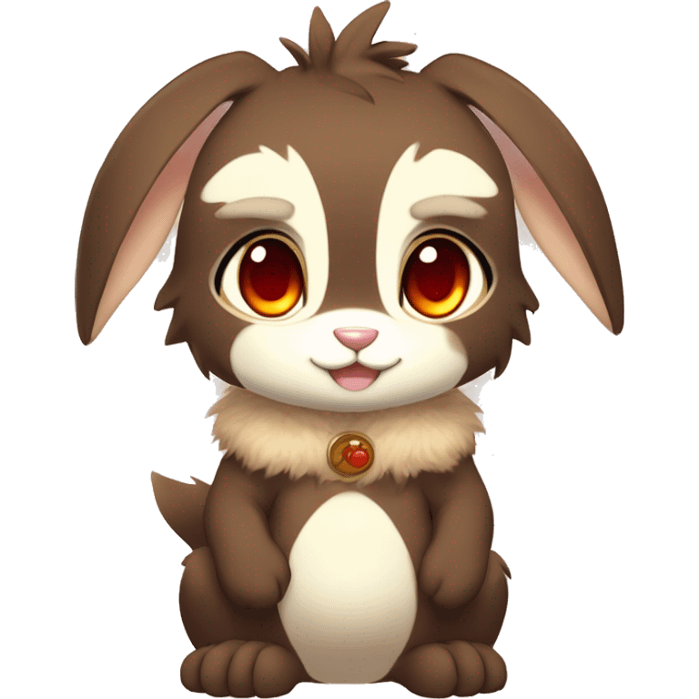 Cute, Chibi, Kemono-style, Anthro, Fur-Sona, Dark-Brown, Normal-type-Ground-type Tan-Rabbit-Fakémon with Dark-Red eyes, beige belly, beige paws, beige feet, beige freckles, full body emoji