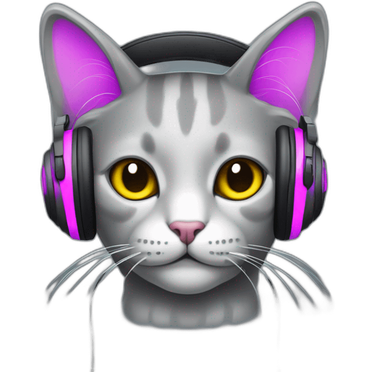 un gato gris con auriculares neon  emoji